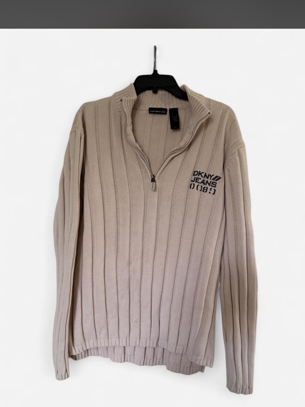 DKNYC Men's Ribbed Half-Zip Sweater in Taupe